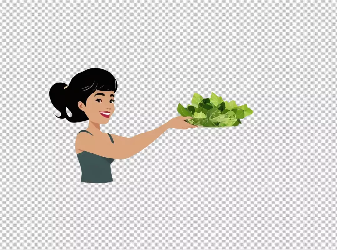 Cheerful Cartoon Woman Offering Fresh Green Salad for Healthy Eating