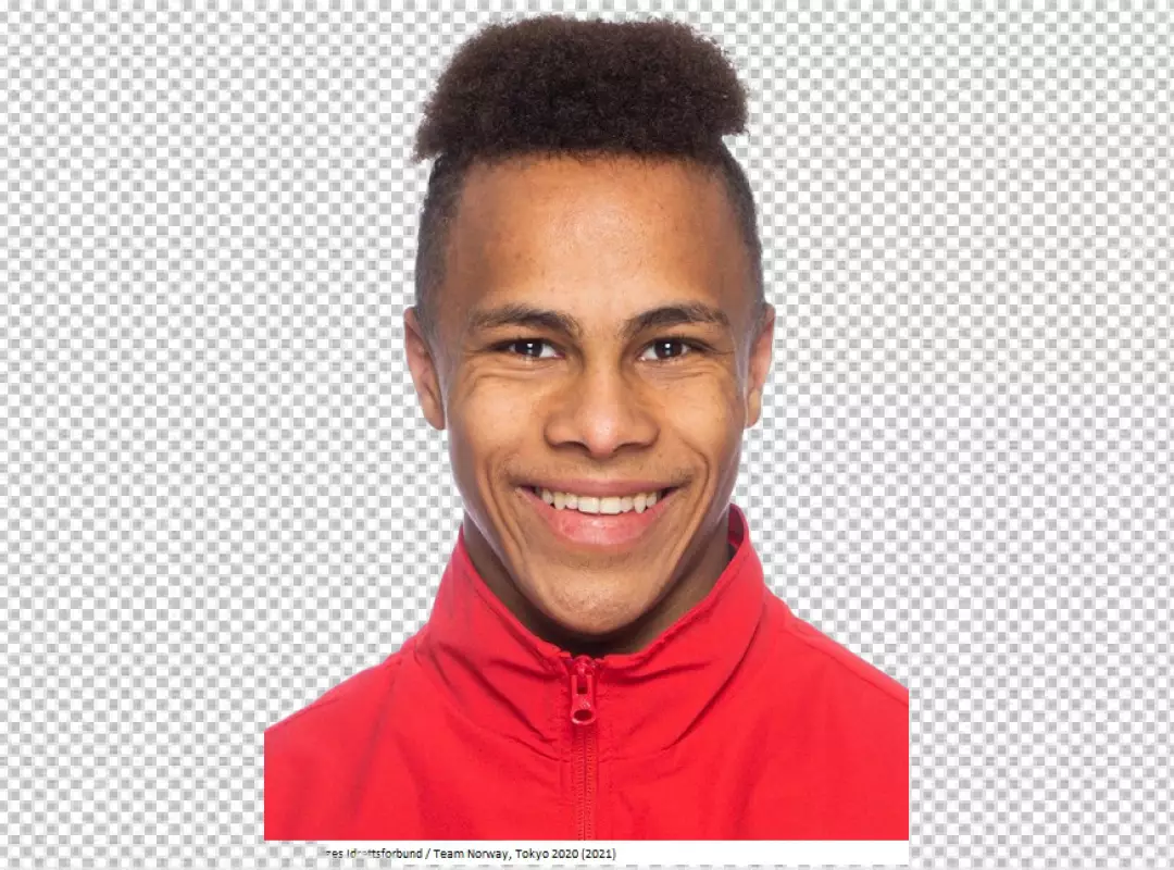 Smiling Norwegian Male Athlete Portrait in Red Sportswear for Tokyo 2020 Olympics