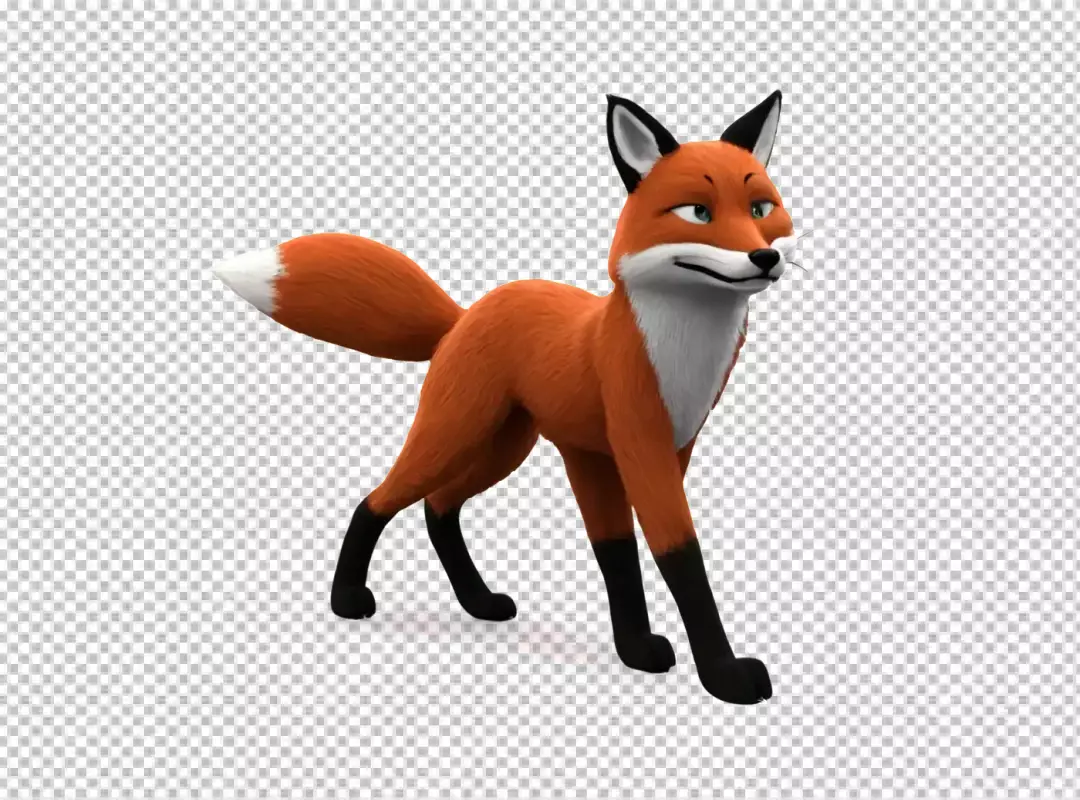 Sly 3D Cartoon Fox Character with Mischievous Expression on White Background