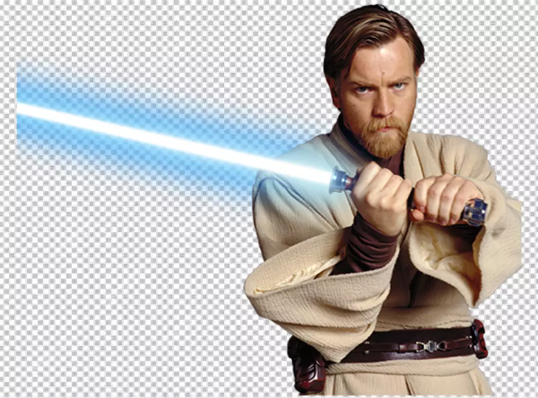 Iconic Jedi Master Obi-Wan Kenobi with Glowing Blue Lightsaber from Star Wars