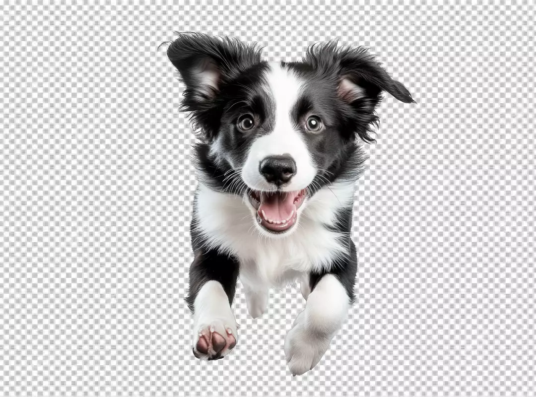 Playful Border Collie Puppy Jumping with Joyful Expression Cutout