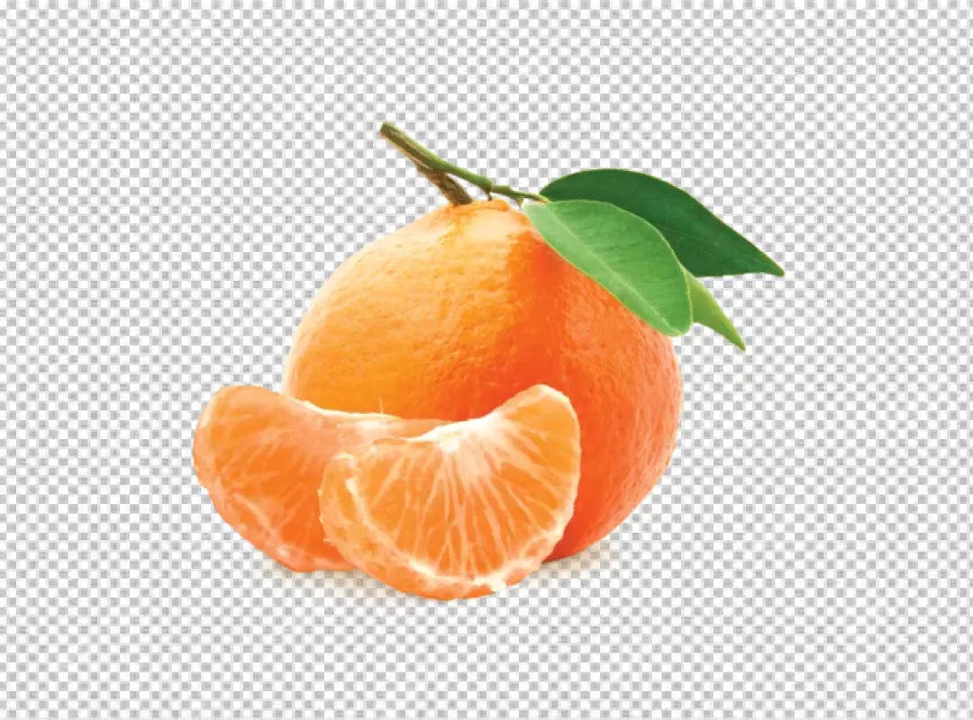 Fresh Mandarin Orange with Green Leaves and Juicy Peeled Segments