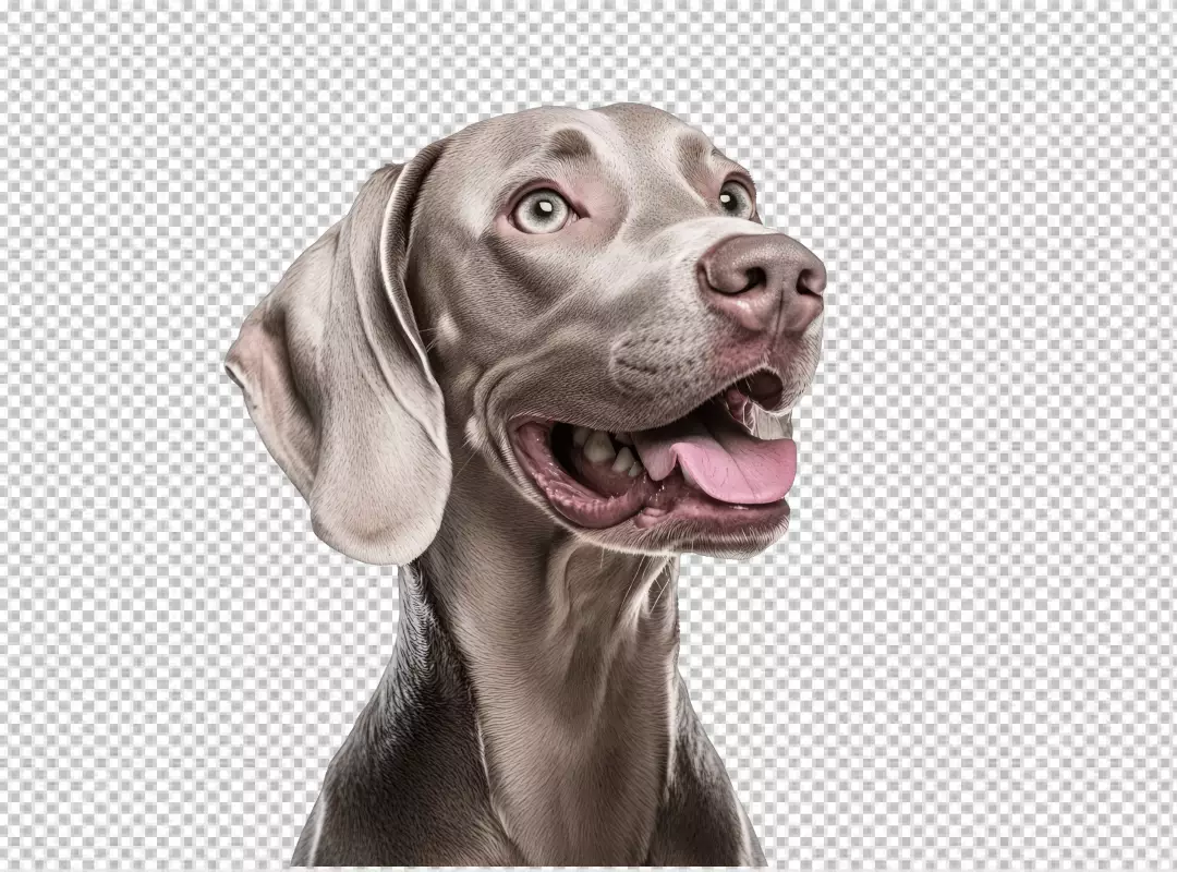 Weimaraner Dog Looking Up with Alert Expression - High Quality PNG Cutout