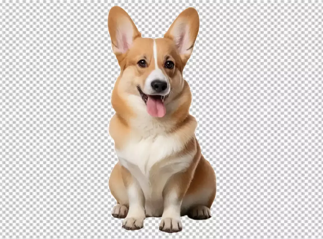 Happy Pembroke Welsh Corgi Dog Sitting with Playful Tongue Out on White Background