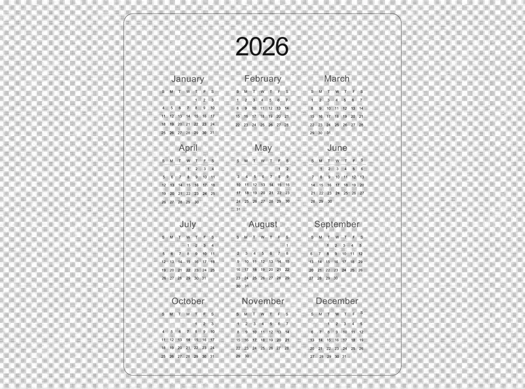Sleek Minimalist Calendar Design Displaying All Twelve Months on a Dark Background