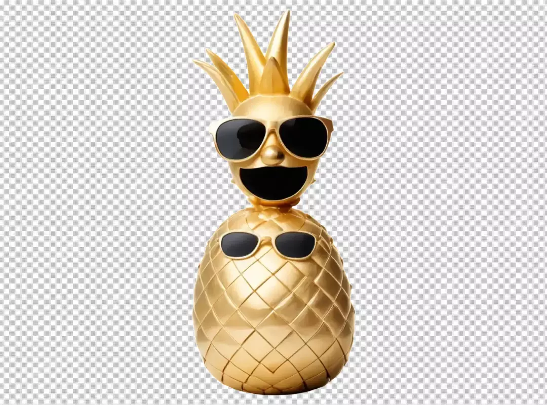 Golden Pineapple Statue with Sunglasses, Smiling Face, and Tropical Luxury Decor