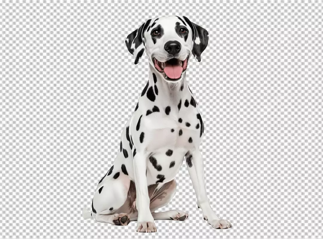 Cute Dalmatian Dog Sitting and Panting, Friendly Pet PNG Cutout for Design