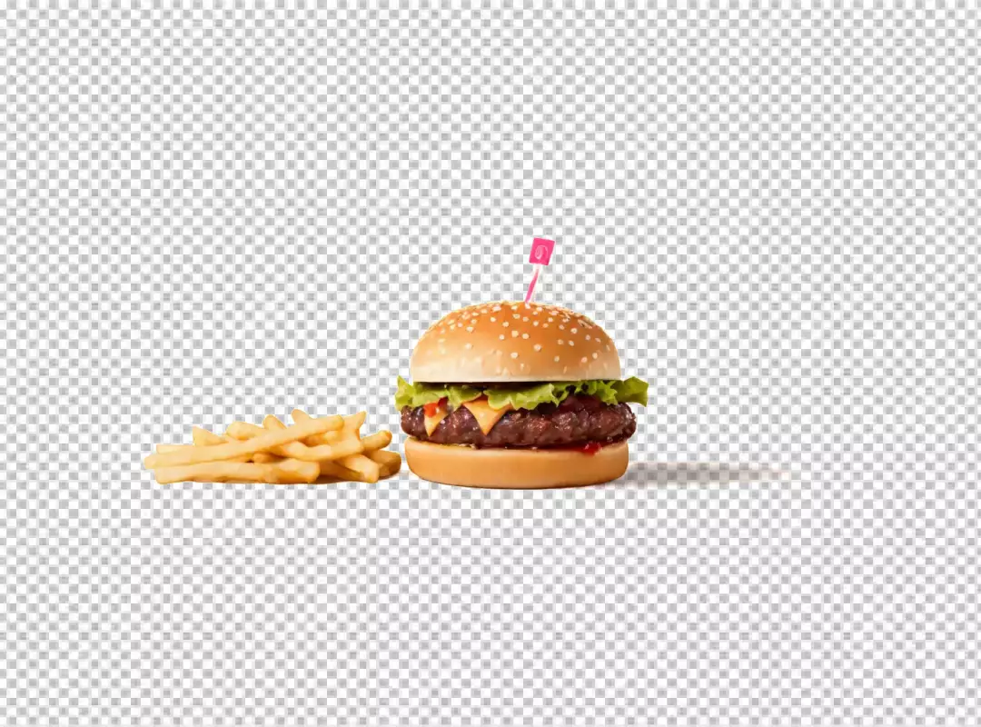 Delicious Cheeseburger with Fresh Lettuce, Cheese, and Golden French Fries