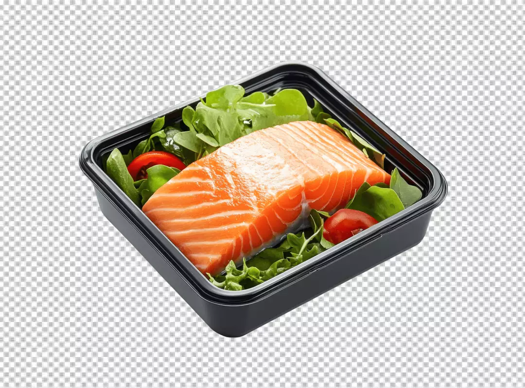 Fresh Salmon Fillet Meal Prep with Greens and Tomatoes PNG
