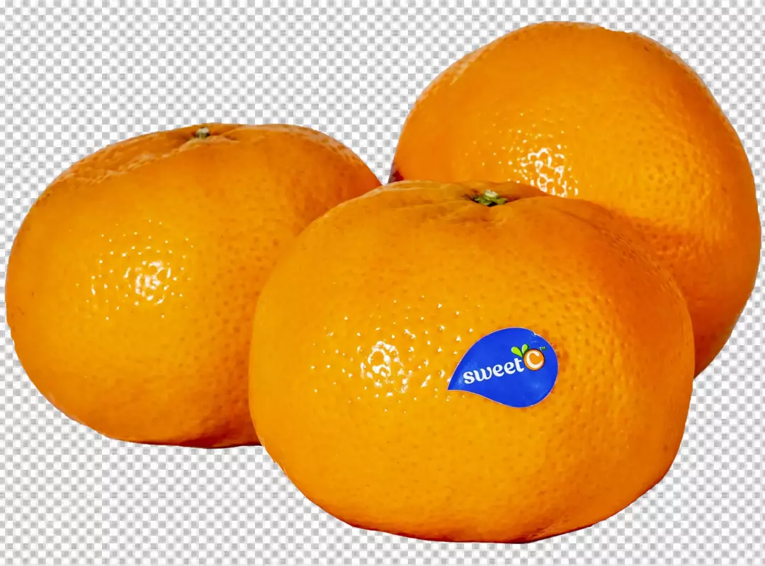 Three Fresh Ripe Oranges with Sweet C Sticker on Transparent Background