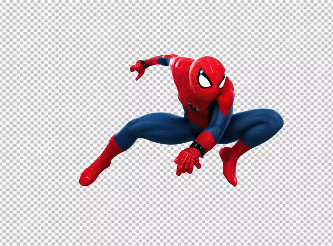 Spider-Man in his signature suit, poised and ready in a low, athletic stance.