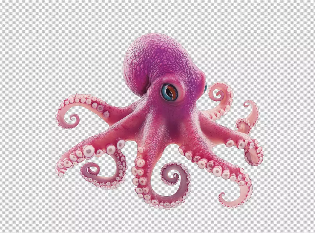 Vibrant 3D Purple Octopus PNG Cutout for Marine Designs
