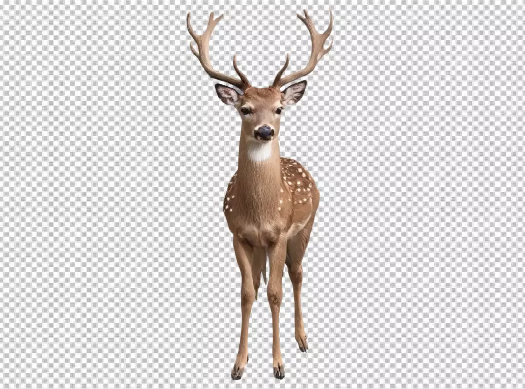 Majestic Deer with Antlers Standing Gracefully on Transparent Background, Wildlife Photography