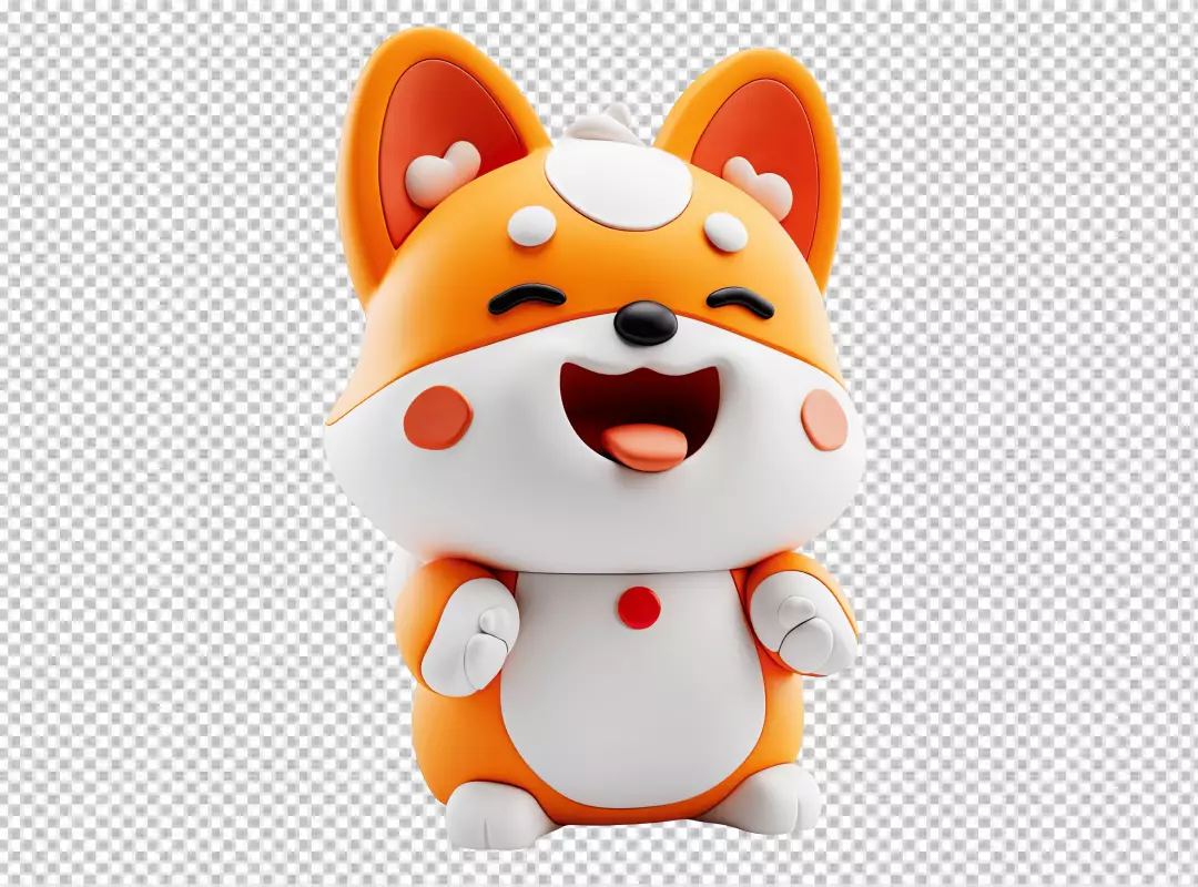 Happy 3D Cartoon Fox Character Laughing with Tongue Out