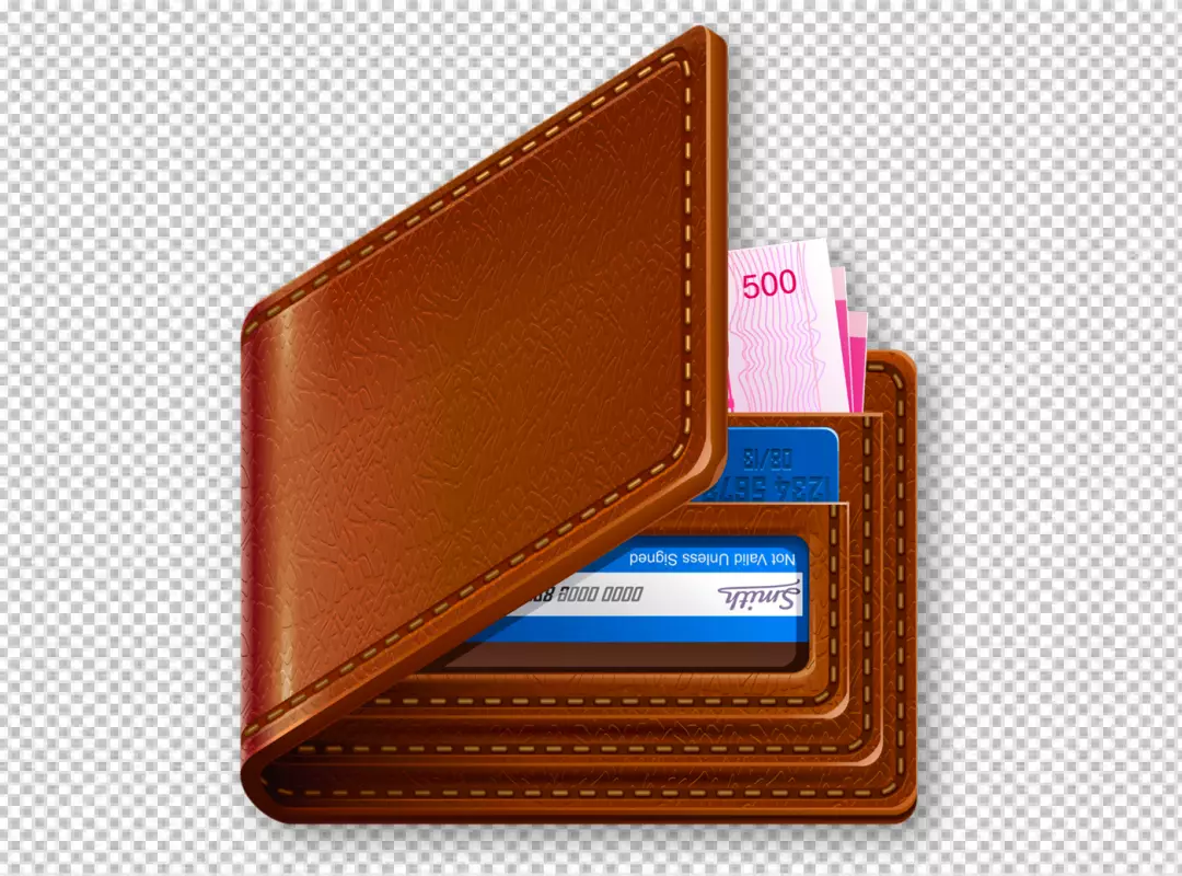 Brown Leather Wallet Filled with Cash and Credit Cards Financial Concept