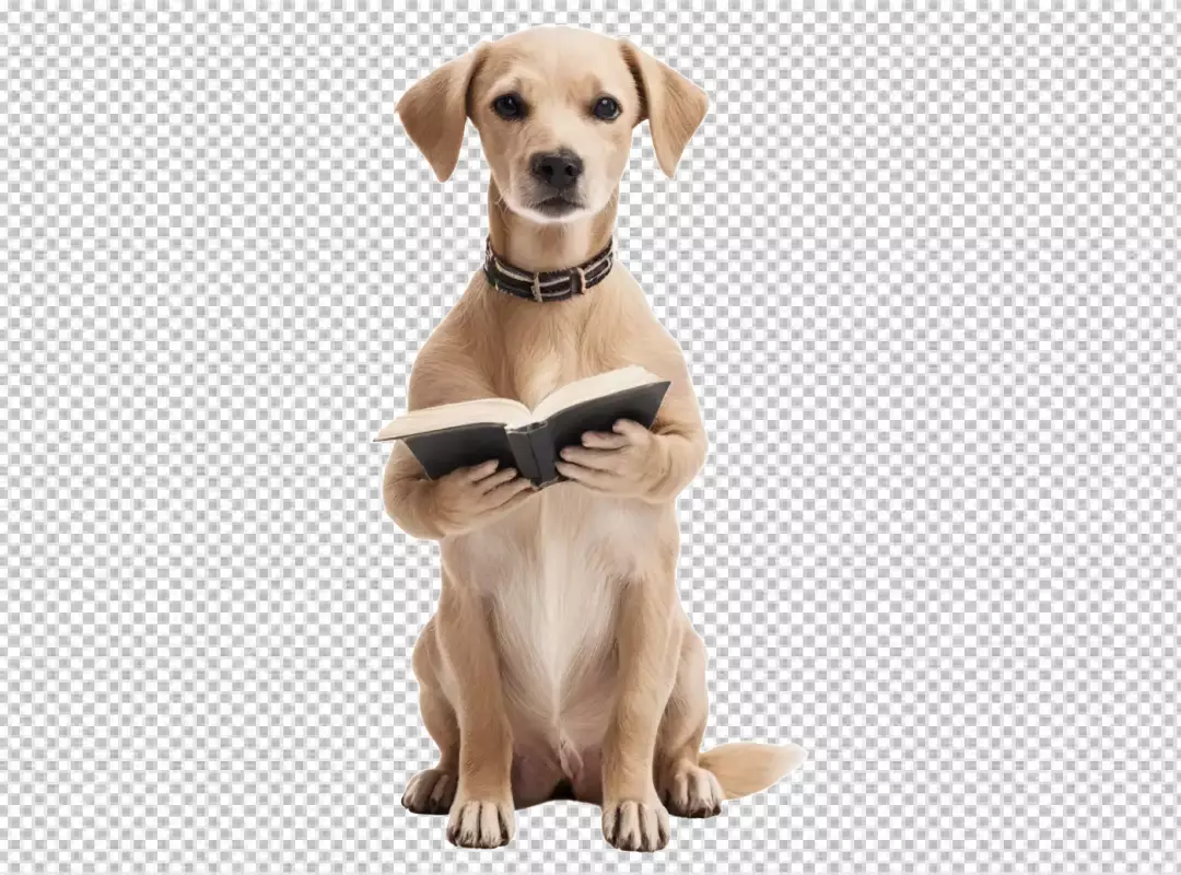 Diligent puppy studying an open book with focused attention