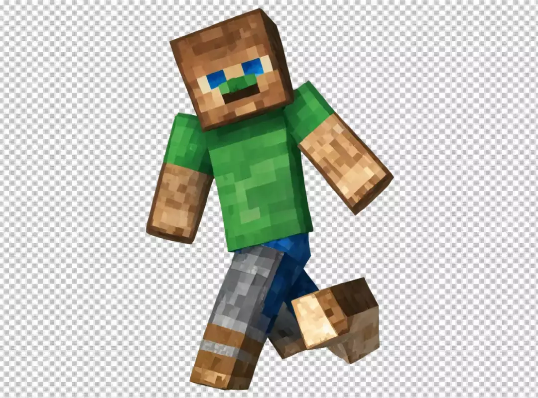 Dynamic Pixelated Minecraft Character Running in Video Game Style