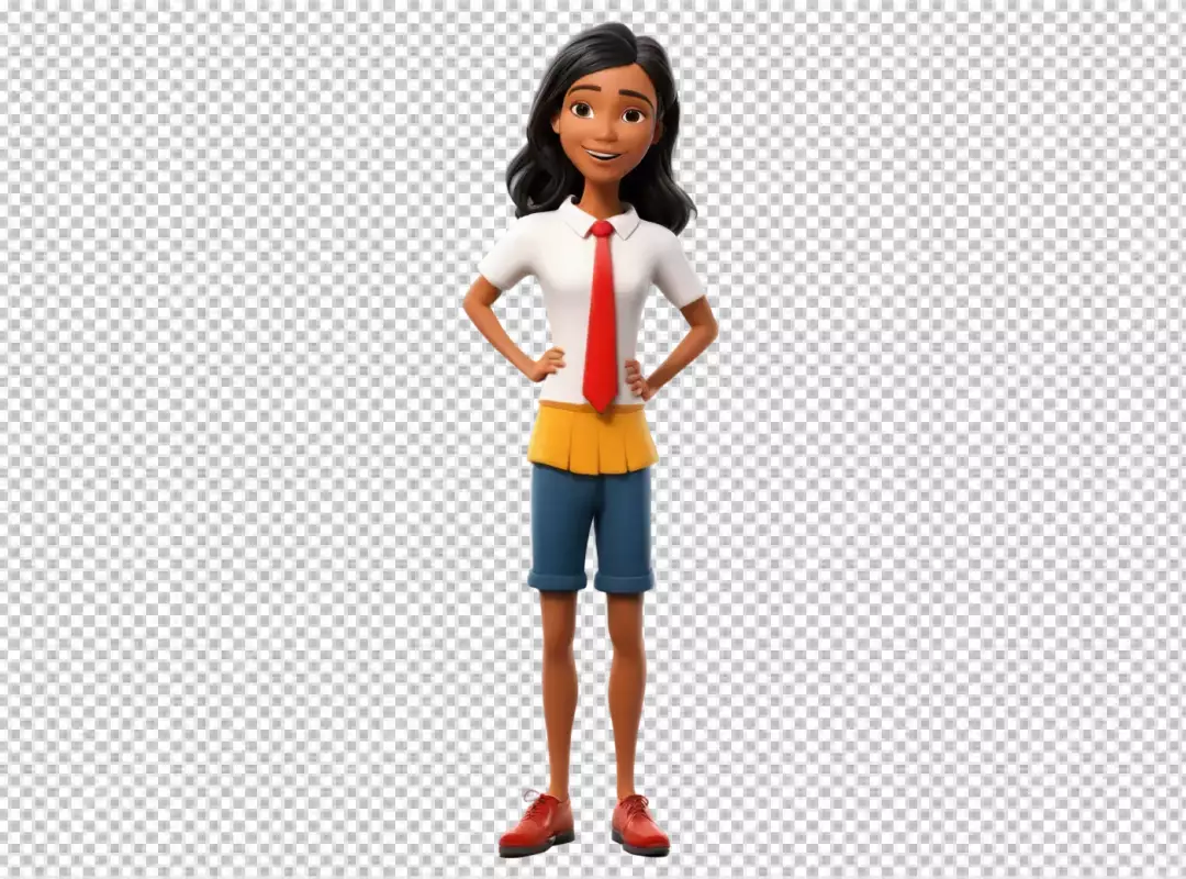 Smiling 3D Animated Young Woman with Hands on Hips Confident Pose