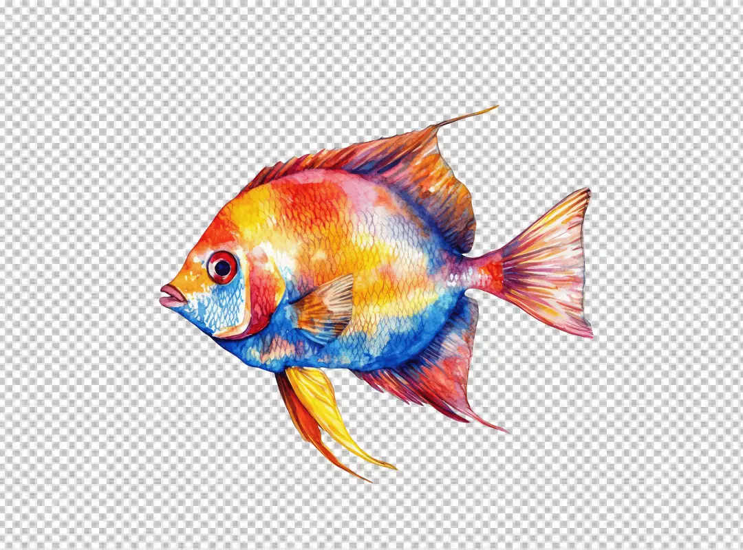 Vibrant Watercolor Tropical Fish PNG Cutout for Marine Life Designs