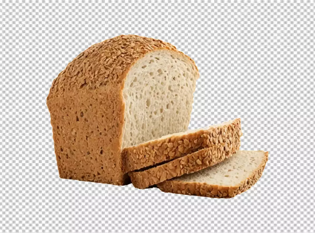 Freshly Baked White Bread Loaf with Rustic Oat Topping and Slices on White