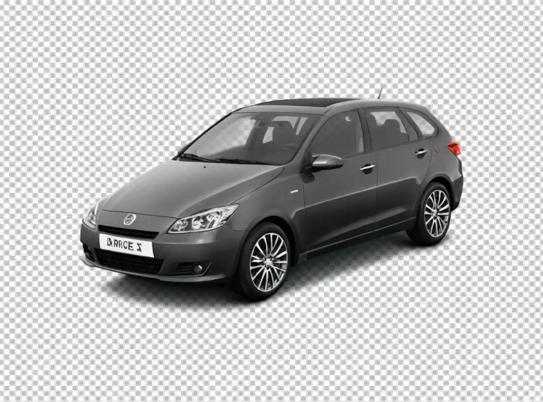 Modern dark grey hatchback car sleek design on transparent background