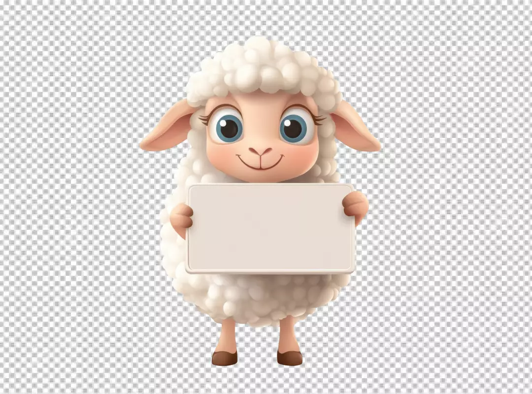 Adorable Cartoon Sheep Holding Blank White Sign for Custom Message