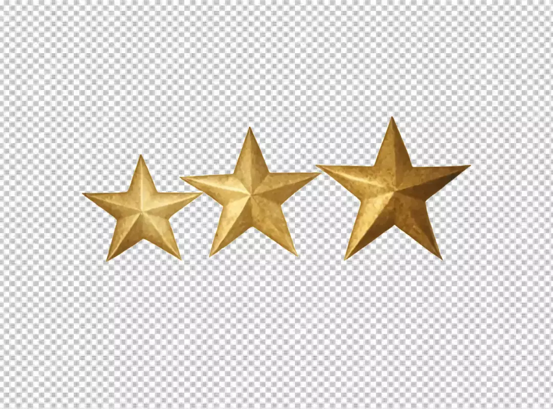 Three Shining Golden Stars on White Background for Premium Rating and Quality