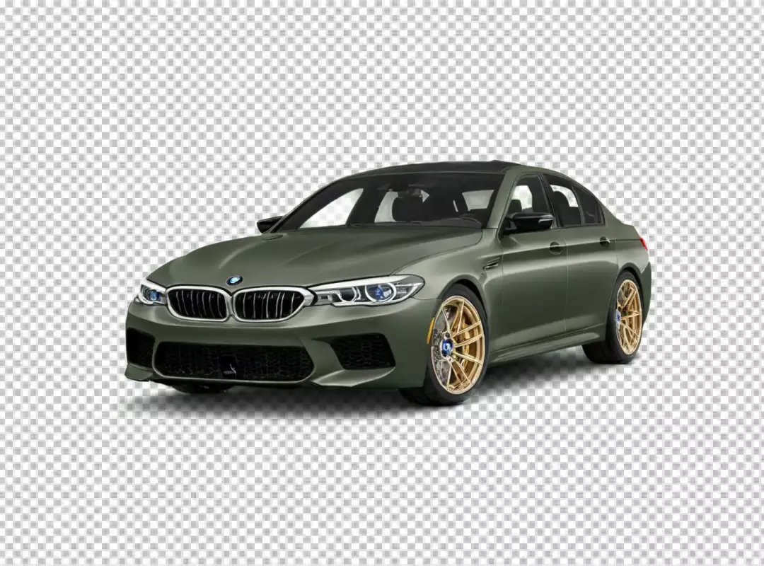 Luxury Green BMW M5 Sedan with Golden Performance Wheels Isolated