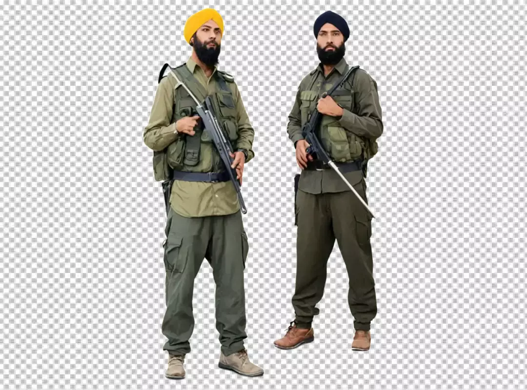 Sikh Security Personnel in Tactical Military Uniforms with Rifles