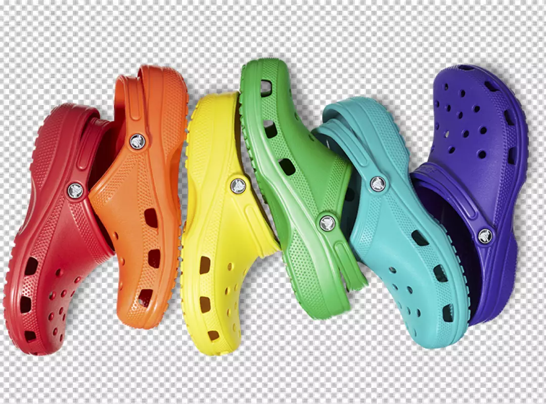 Free Premium PNG Rainbow Crocs on a white background Rubber shoes