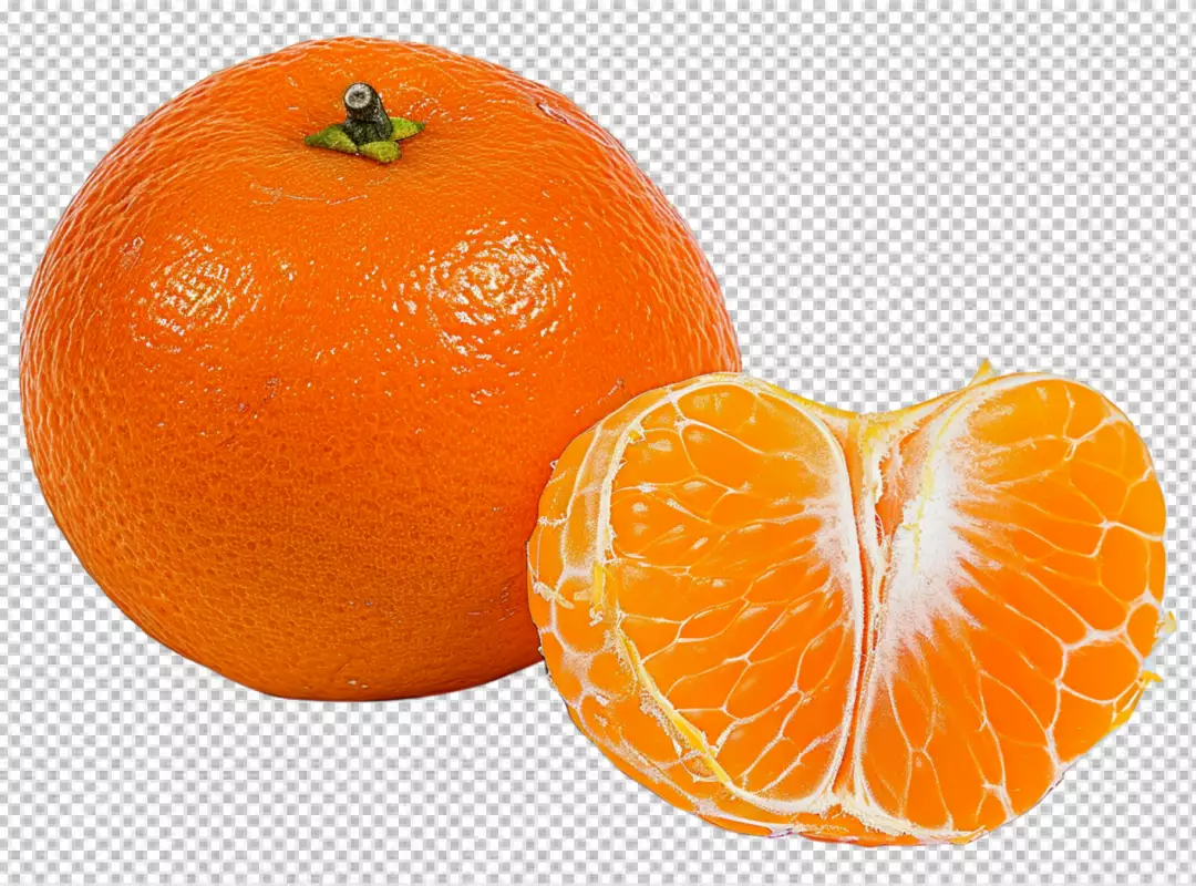 Vibrant Whole and Peeled Mandarin Orange Citrus Fruit PNG
