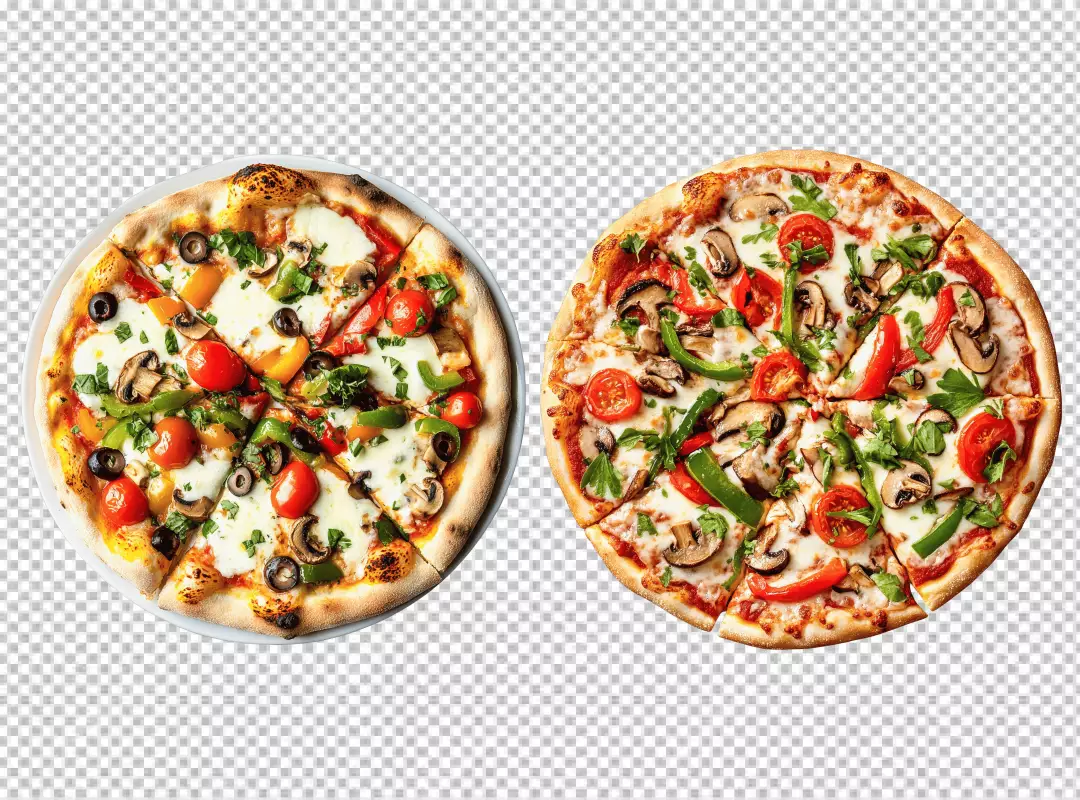 Delicious Sliced Vegetable Pizza with Fresh Mushrooms and Bell Peppers PNG Image