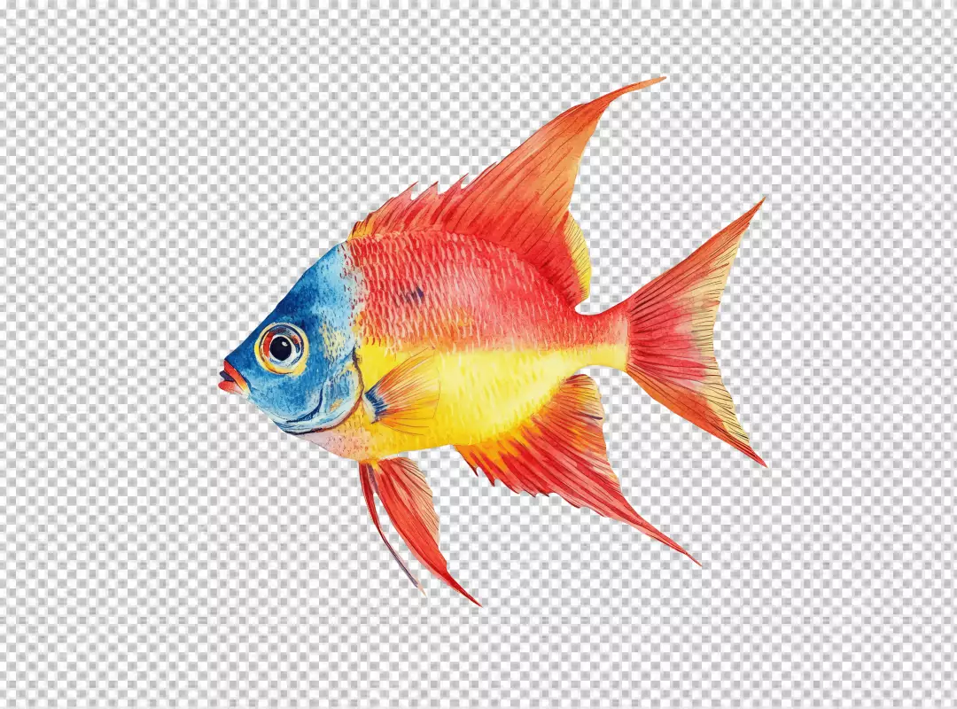 Vibrant Watercolor Tropical Fish PNG Illustration for Ocean-Themed Designs