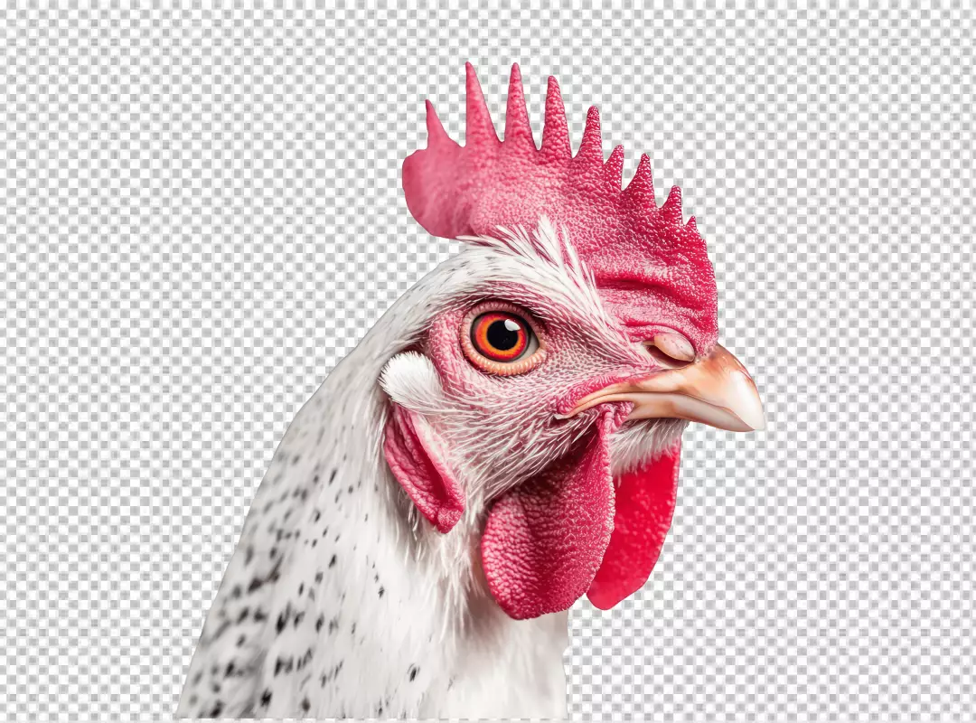 Vibrant White and Red Rooster Head Close-up PNG Cutout
