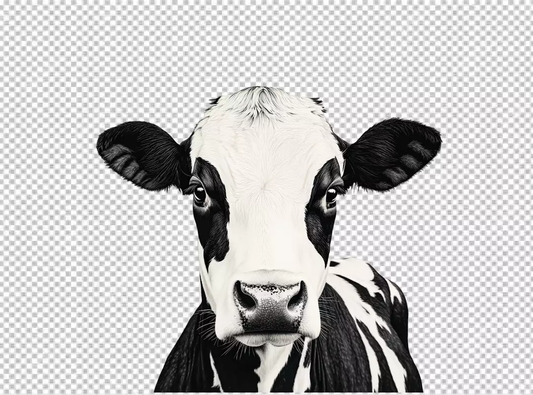 Detailed Black and White Dairy Cow Head PNG for Farm Projects