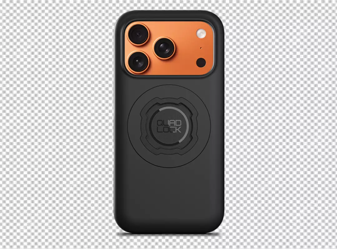 Rugged Black Smartphone Case with Quad Lock Mount and Striking Orange Triple Camera