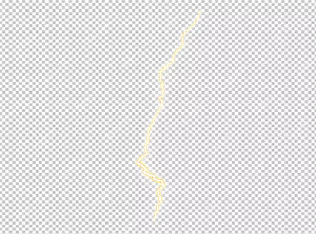 Dynamic Yellow Lightning Bolt Strike on Transparent Background