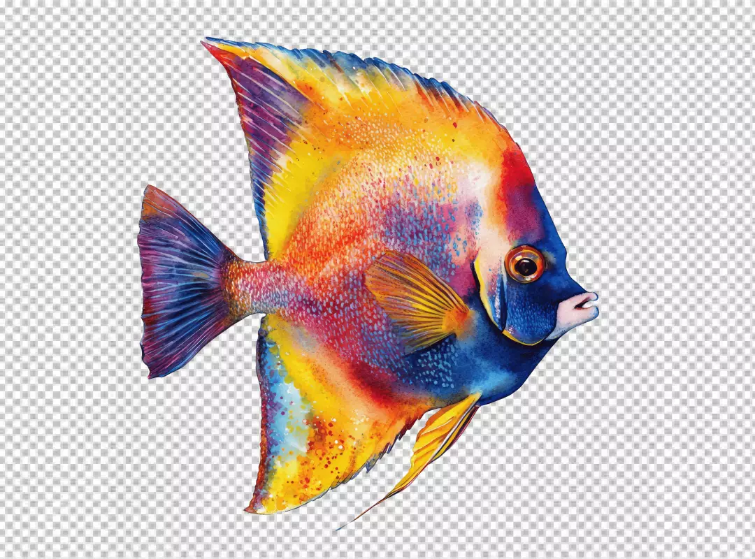 Vibrant Watercolor Rainbow Angelfish for Marine Life Designs