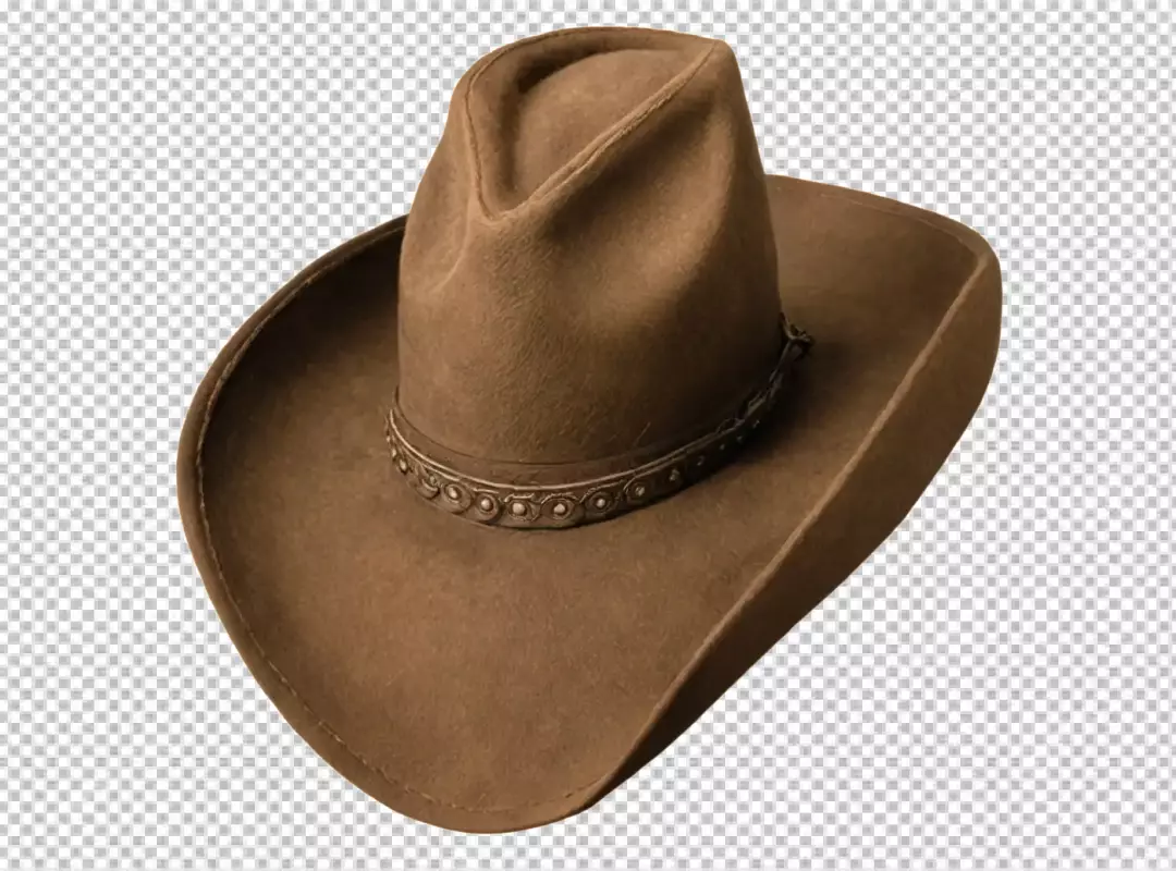 Classic Brown Cowboy Hat with Intricate Silver Decorative Band on White Background