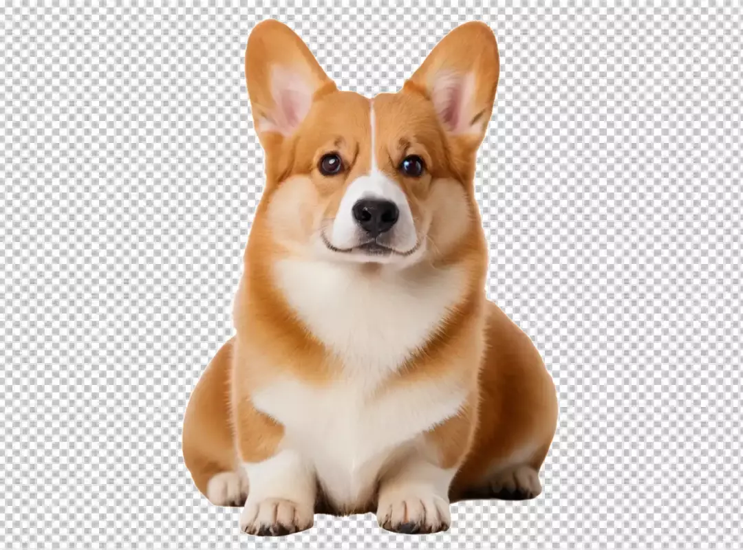 Adorable Pembroke Welsh Corgi Dog Sitting Attentively with Friendly Smile on White Background
