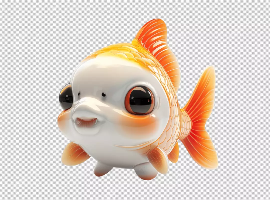 Cute 3D Cartoon Goldfish with Big Eyes and Shiny Scales PNG