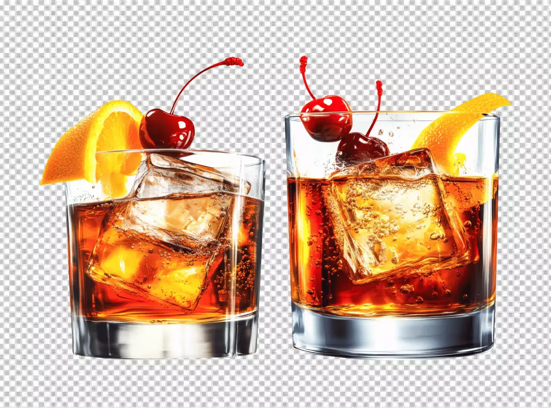 Refreshing Whiskey Cocktails with Ice Orange Slices and Cherries Delicious Drink