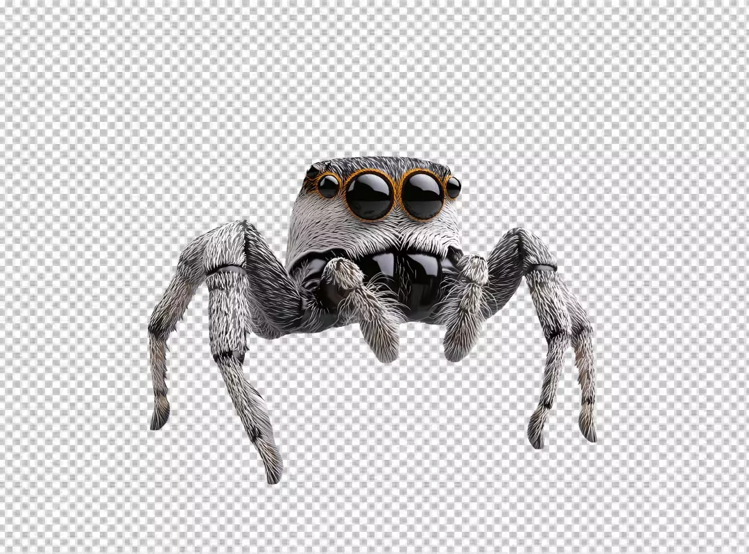 Adorable Fluffy Jumping Spider Macro Portrait PNG Image