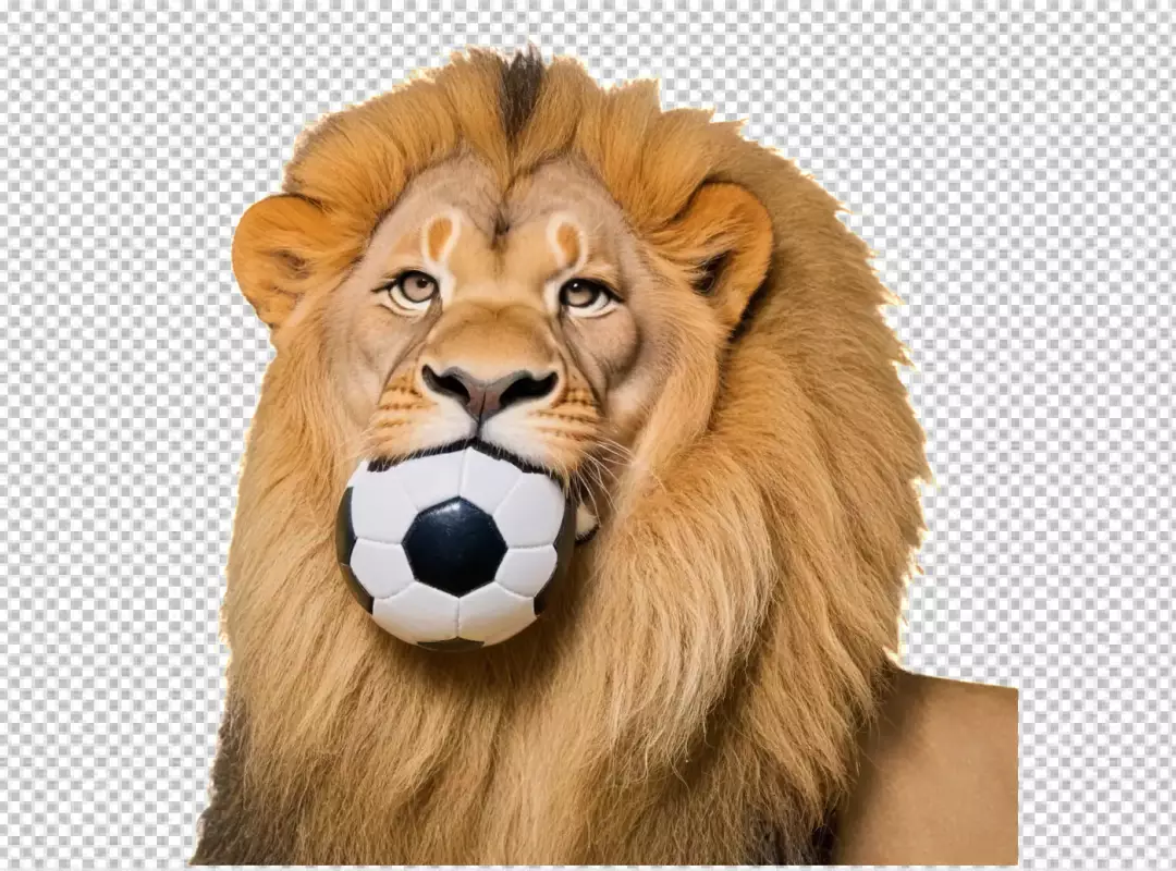Majestic Lion with Golden Mane Holding Soccer Ball, Sports Mascot Concept