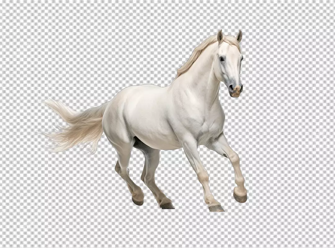 Elegant White Horse Running with Flowing Mane and Tail