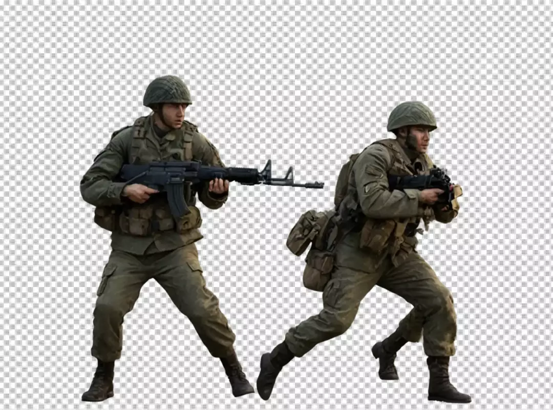 Two armed soldiers in full tactical gear ready for strategic military operation