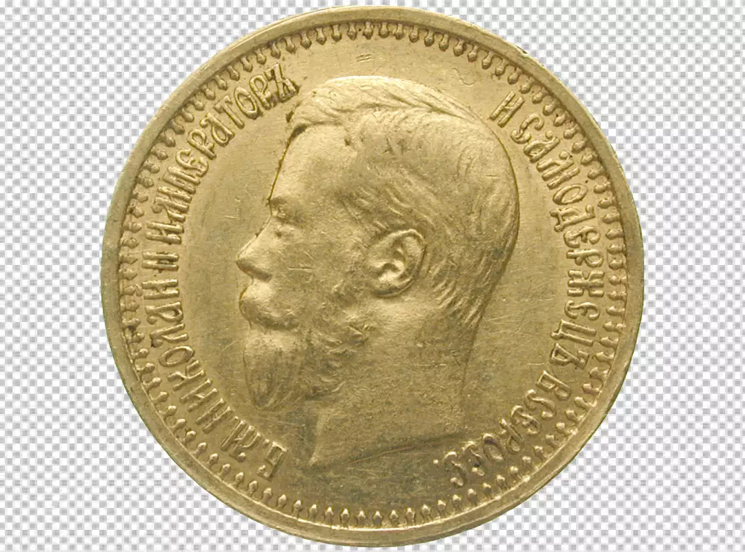 Free Premium PNG Detailed close-up of a gold coin featuring a profile portrait and inscribed text.