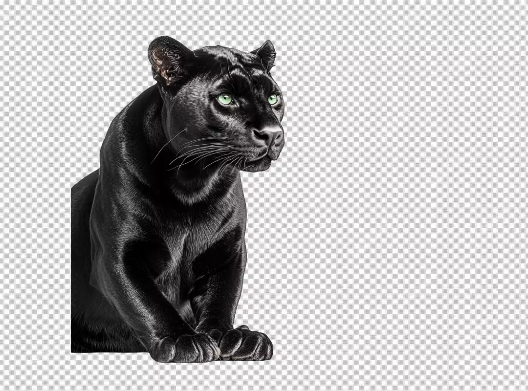 Striking Black Panther with Vibrant Green Eyes PNG Cutout for Design