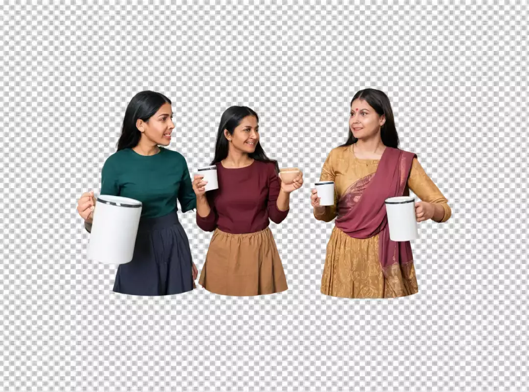 Three Young South Asian Women Friends Enjoying Refreshing Beverages and Conversation