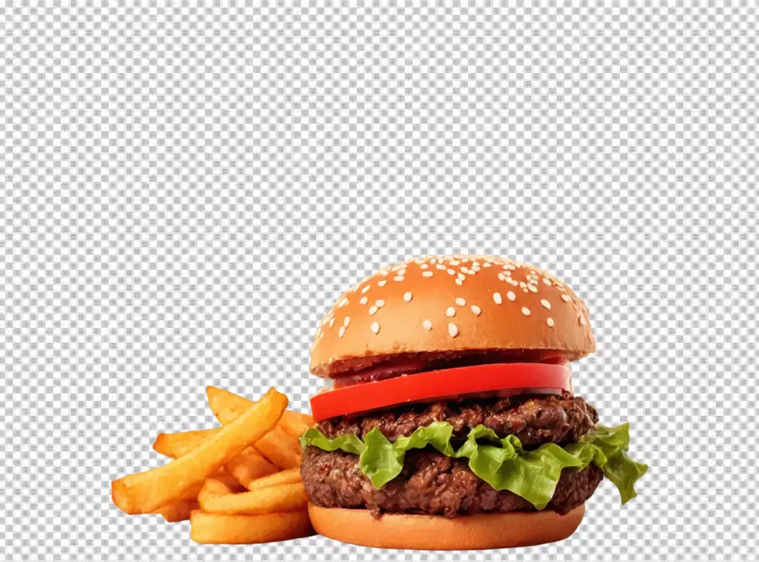 Delicious Double Cheeseburger with Golden French Fries on Pristine White Background